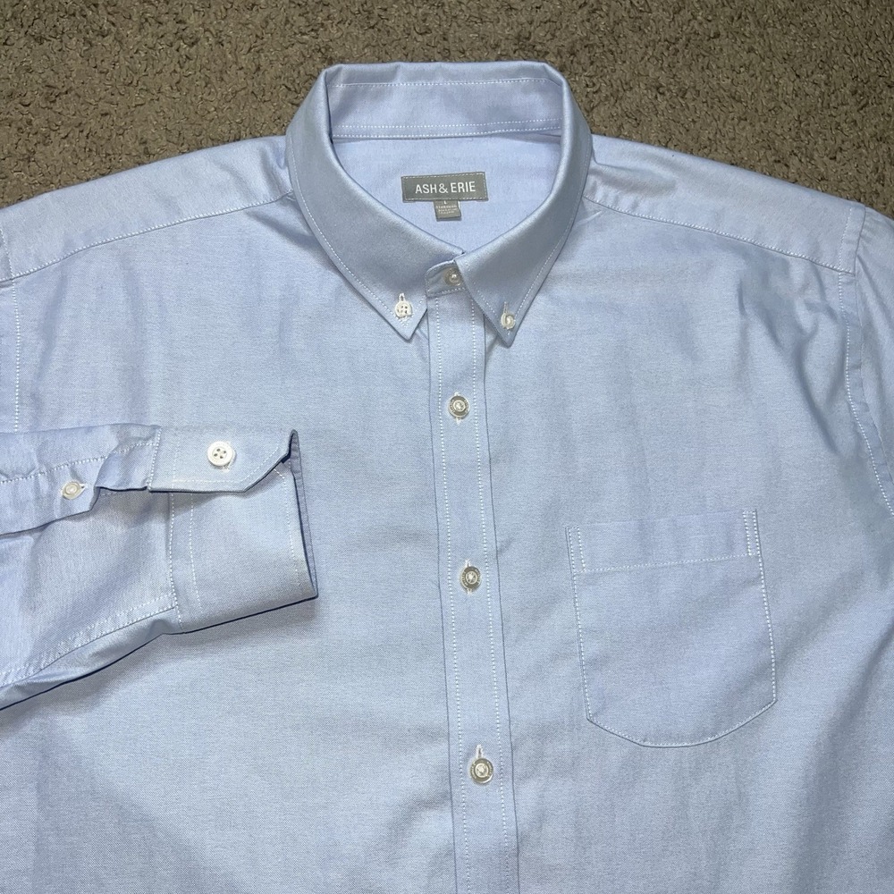Ash & Erie Mens Light Blue Short Sleeve Oxford Button Down Shirt Size Large